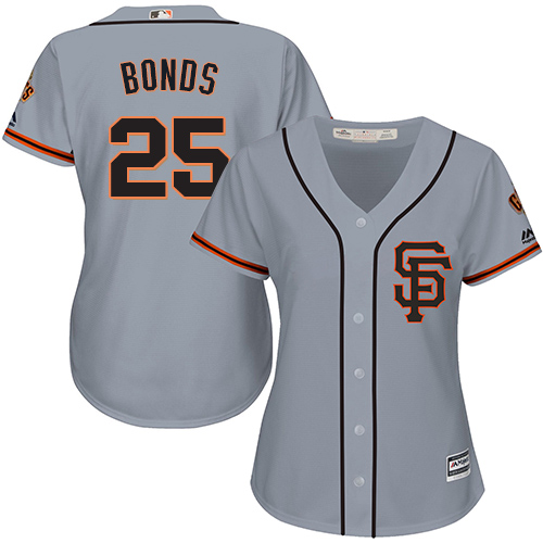 Giants #25 Barry Bonds Grey Road 2 Women's Stitched MLB Jersey